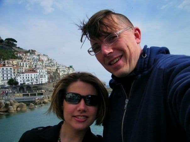 Couple selfie in a coastal town