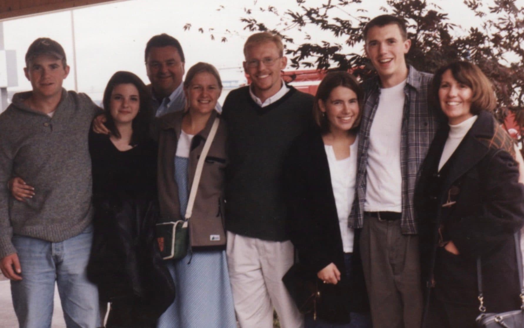 Wedding party group photo outdoors