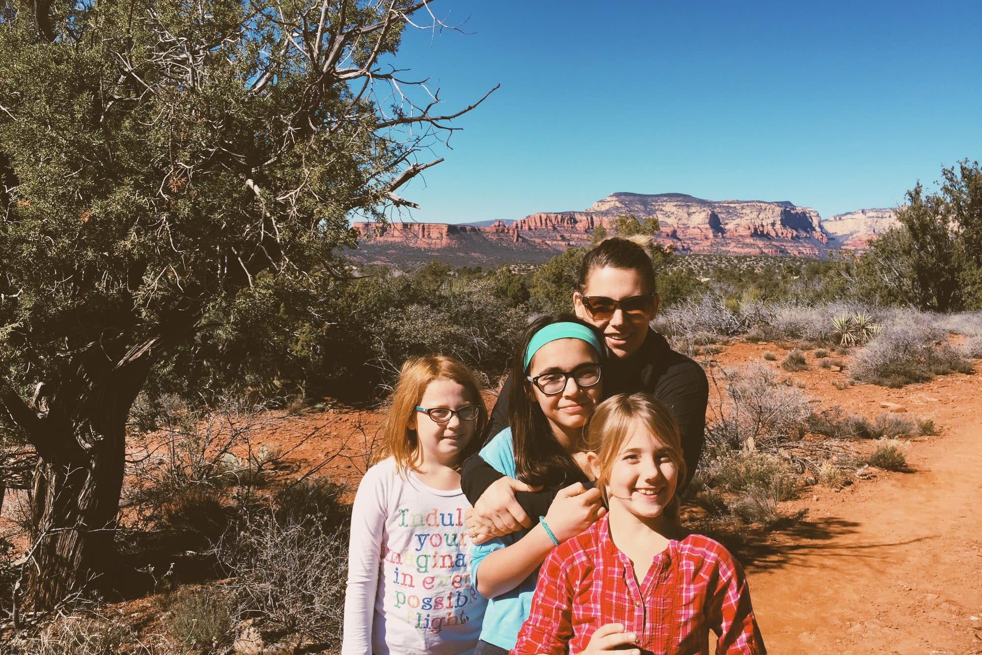 Woman and three girls in the Sedona desert