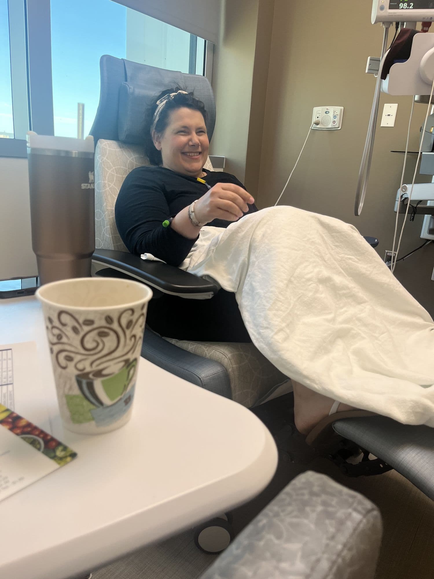 Woman resting in a hospital chair