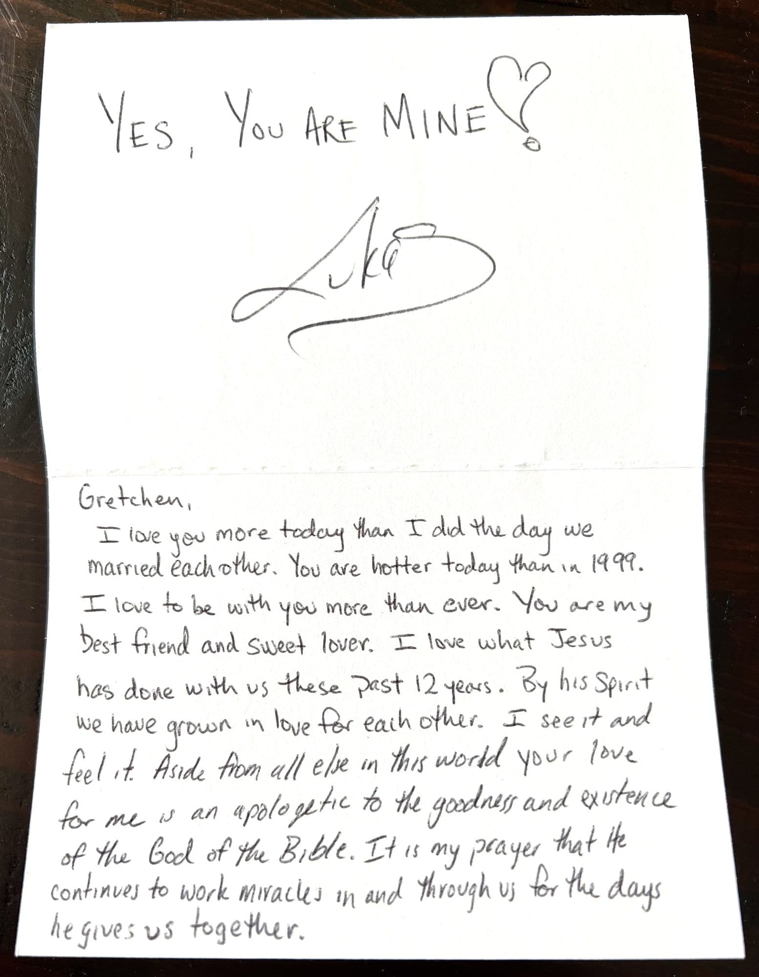 Handwritten love note