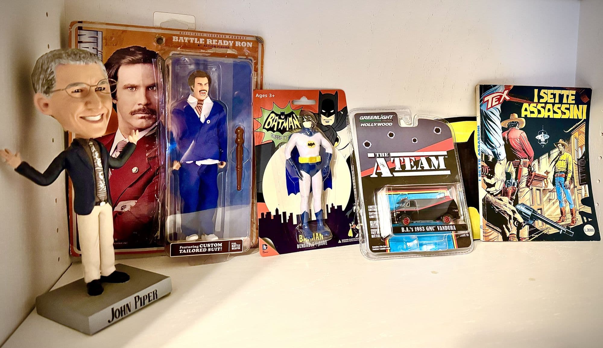 Shelf of collectible action figures
